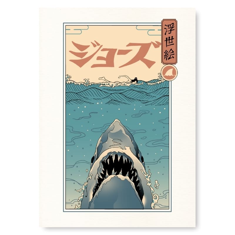 Japanilainen Ukiyo-e Hain hyökkäys -juliste - A3