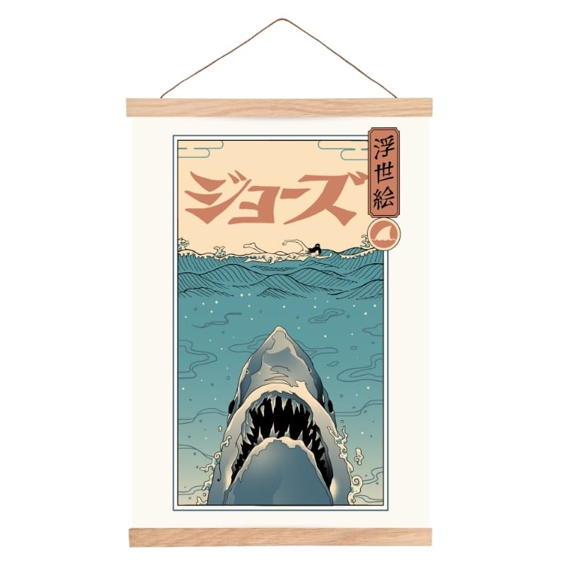 Japanilainen Ukiyo-e Hain hyökkäys -juliste - A3