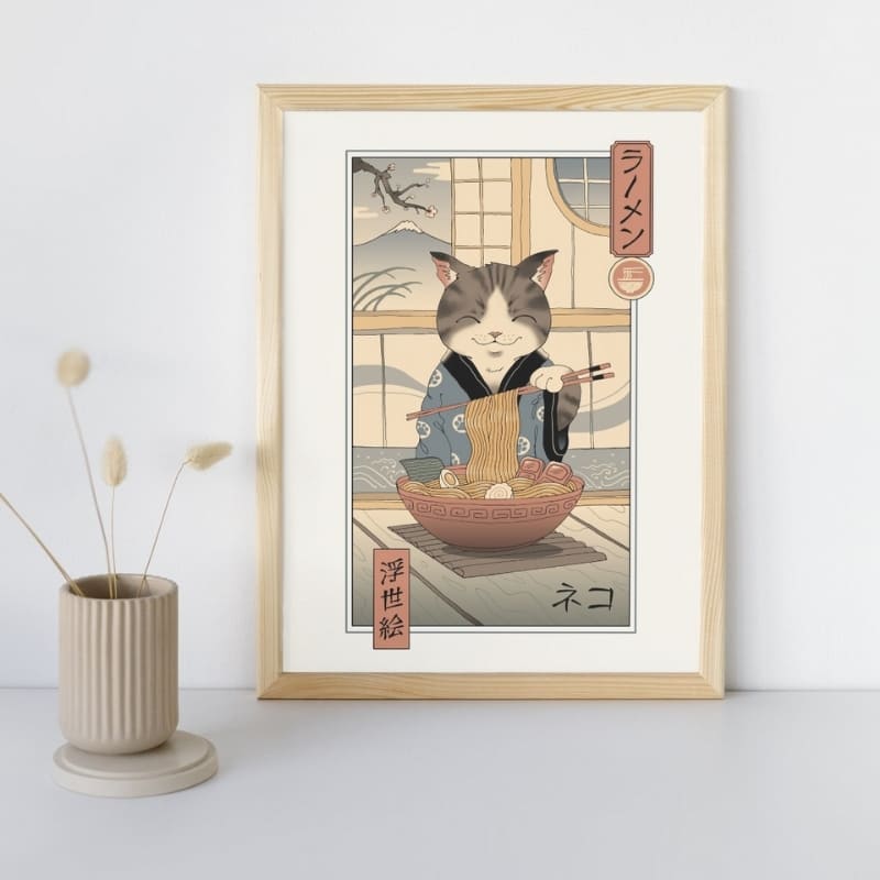 Japanilainen Ukiyo-e Neko Ramen -juliste - A3