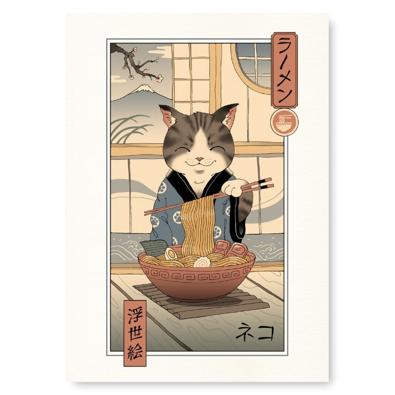 Japanilainen Ukiyo-e Neko Ramen -juliste - A3