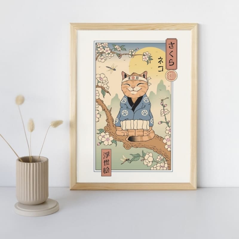 Japanilainen Ukiyo-e Neko Sakura -juliste - A3