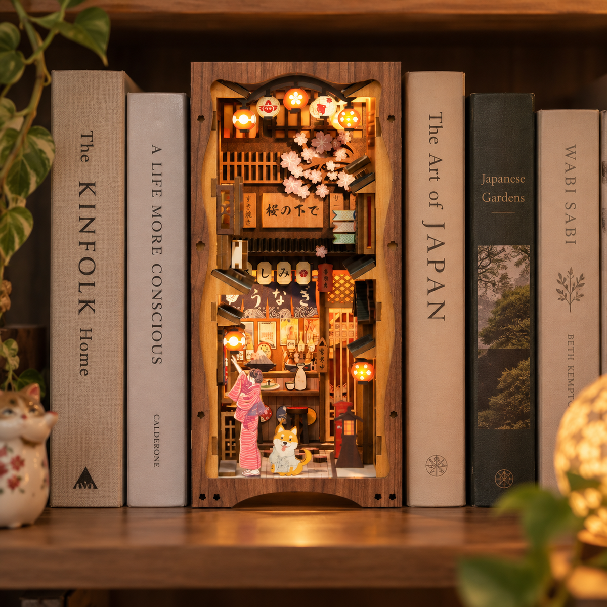 Japanilainen Book-Nook sakurapuun alla