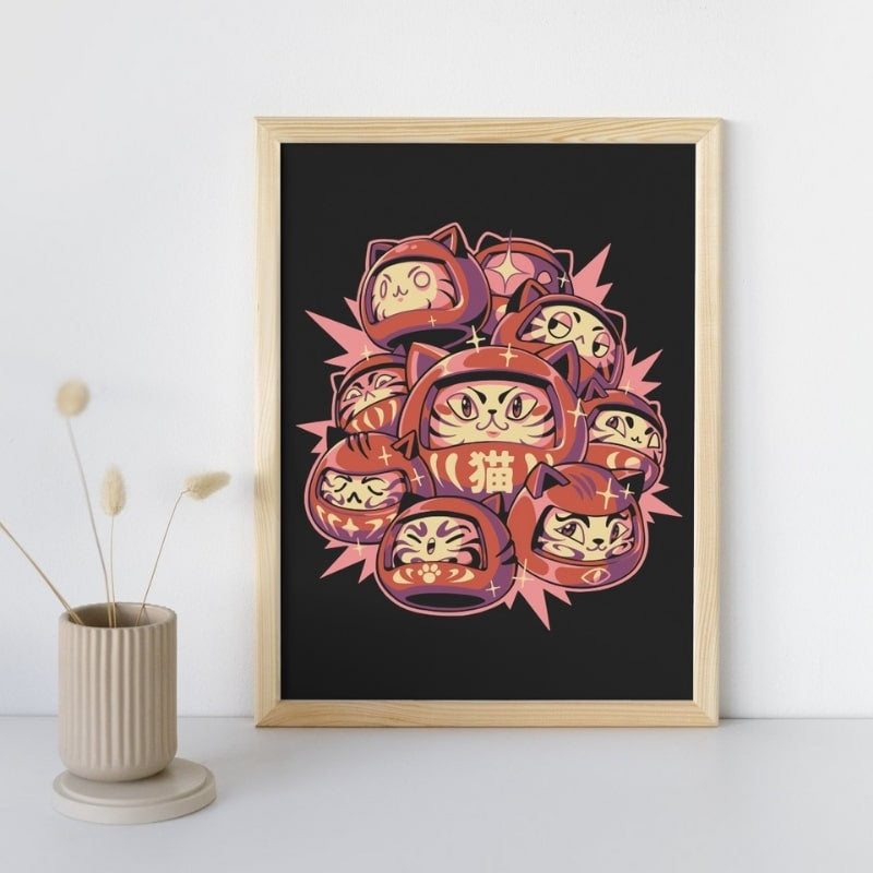 Daruma Cat Japanilainen juliste - A3
