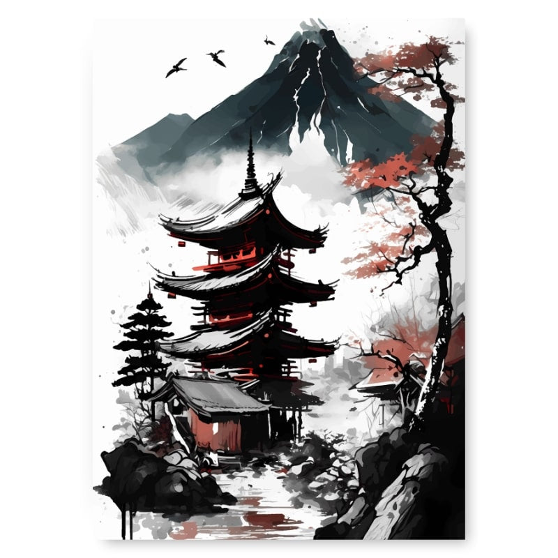 Japanilainen pagodin näkymäjuliste - A3
