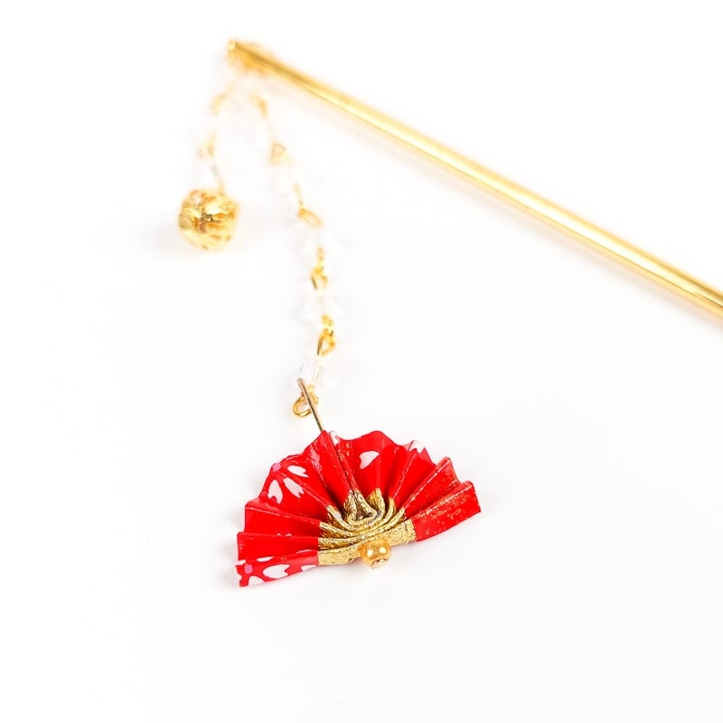 Japanilainen Kanzashi punainen tuuletin