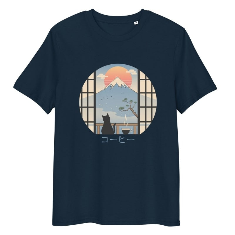 Japanilainen kissa ja Fuji-vuori T-paita - S