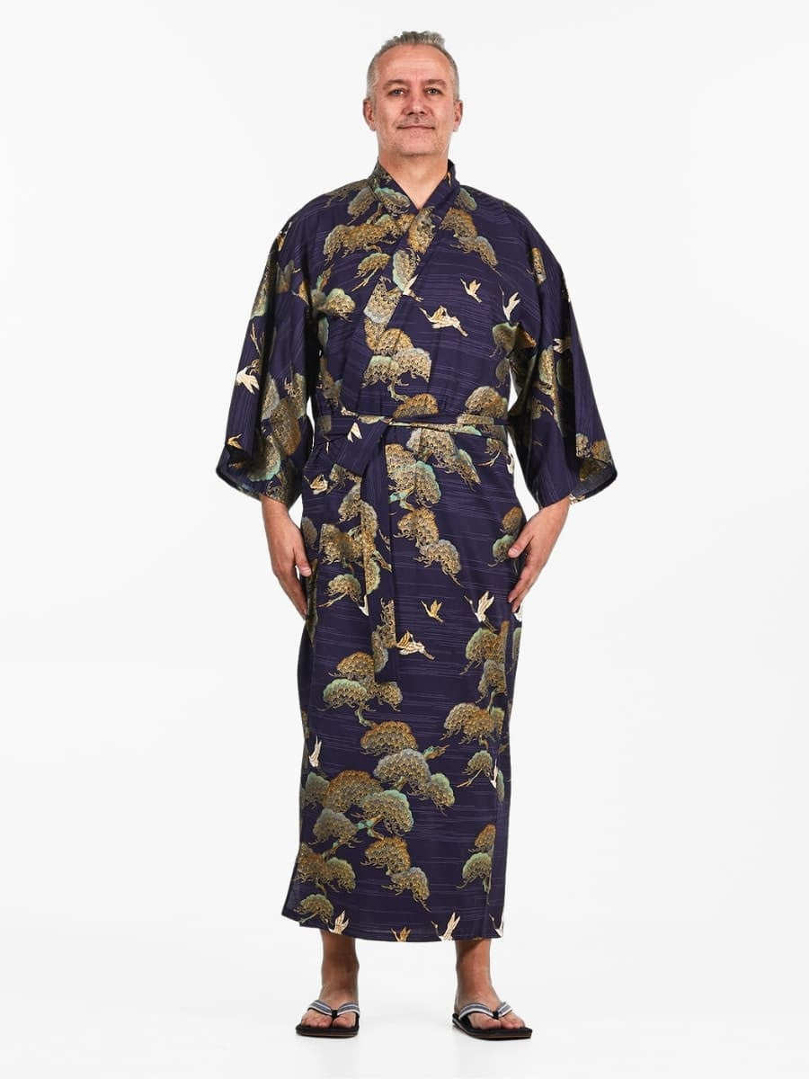 Miesten japanilainen kurki & mänty Kimono - Yksi koko