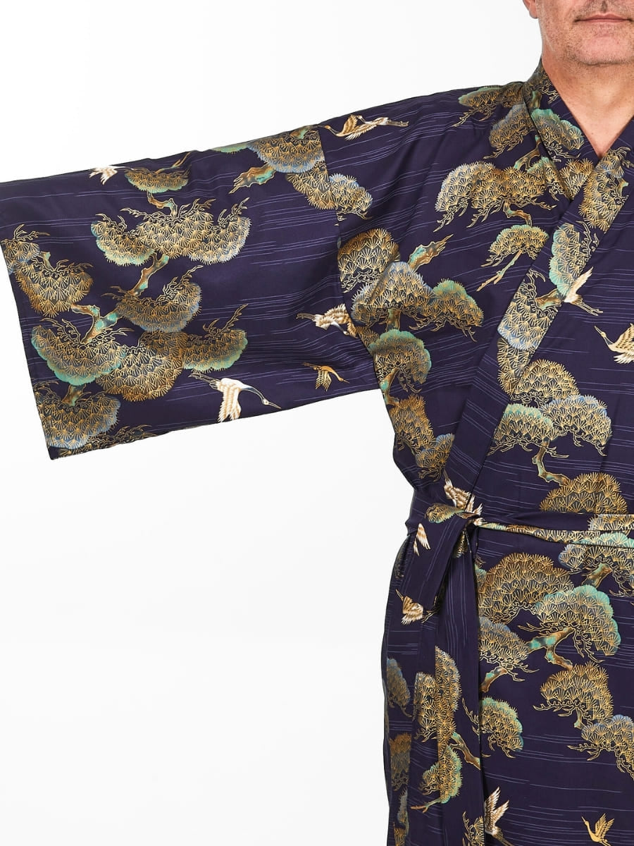 Miesten japanilainen kurki & mänty Kimono - Yksi koko