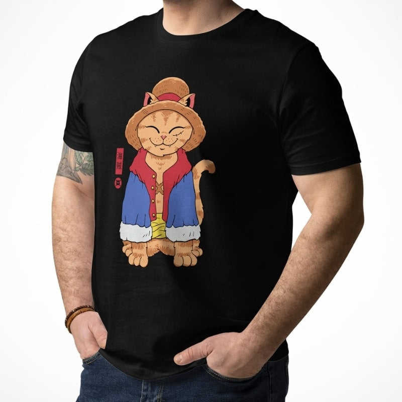 Japanilainen Neko olkihattu T-paita