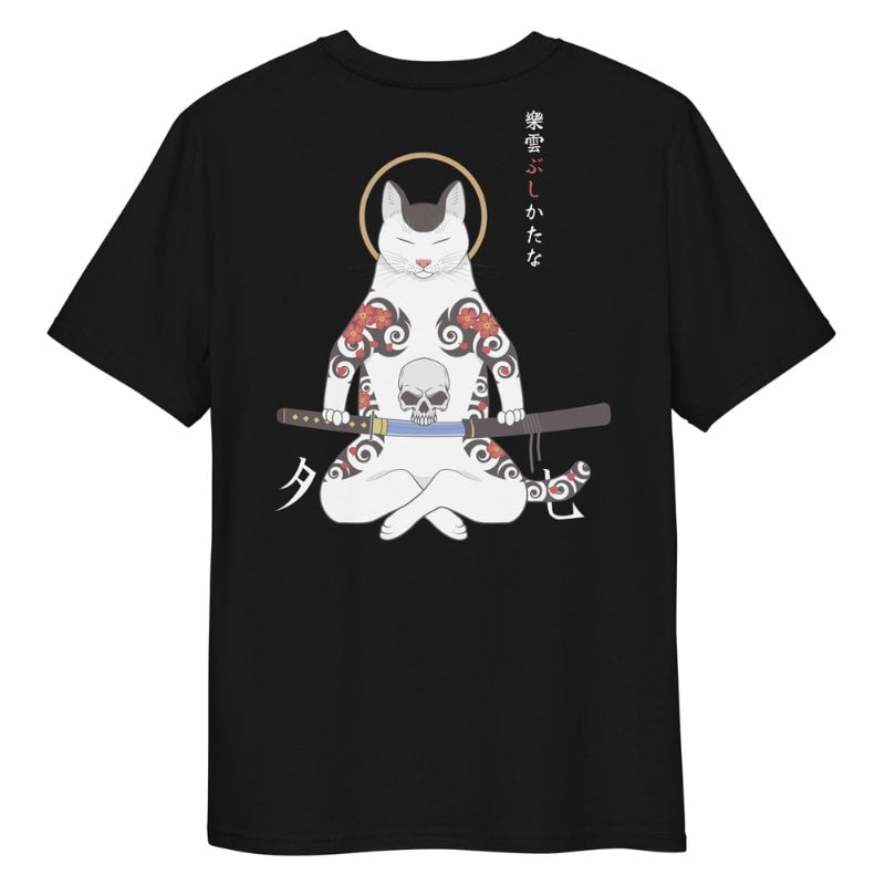 Japanilainen samurai-kissa T-paita - S / Musta