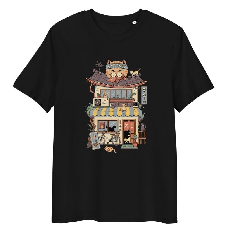 Neko Café japanilainen T-paita - S / Musta