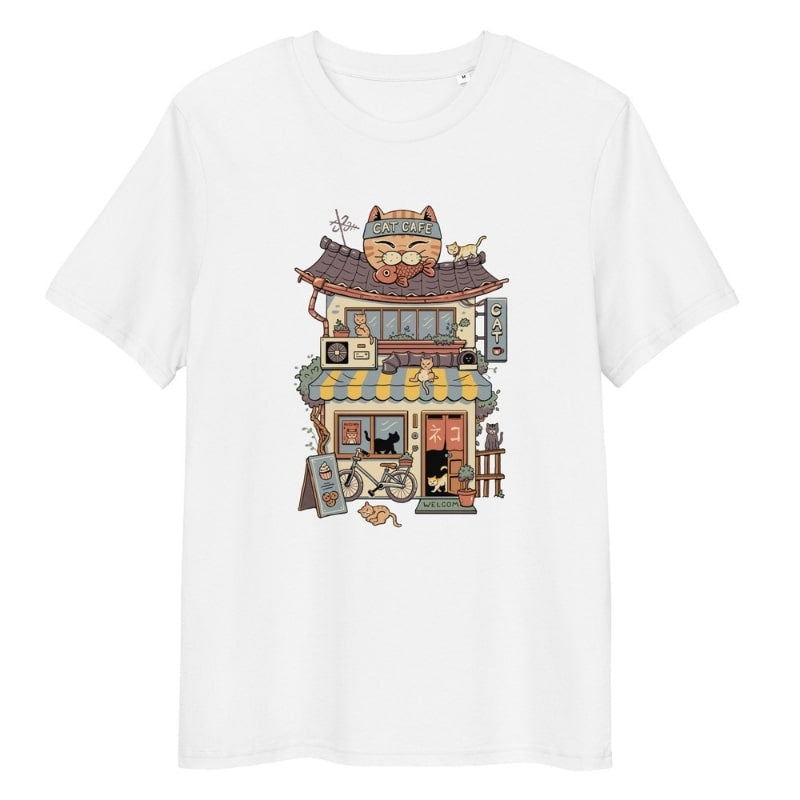 Neko Café japanilainen T-paita - S / Valkoinen