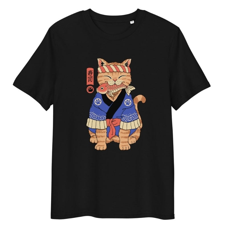 Japanilainen Neko Sushi Master T-paita - S / Musta