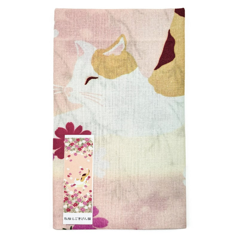 Japanilainen Tenugui kissa ja kukkia