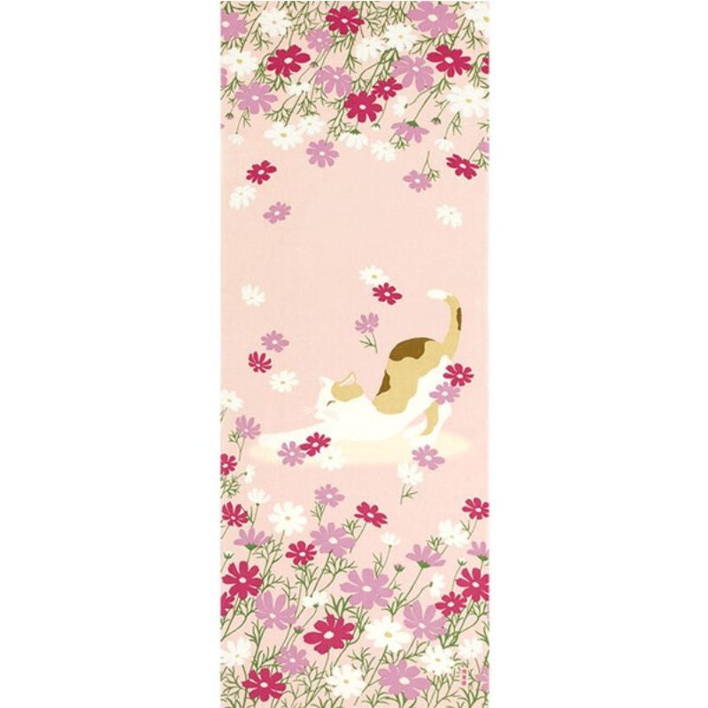 Japanilainen Tenugui kissa ja kukkia