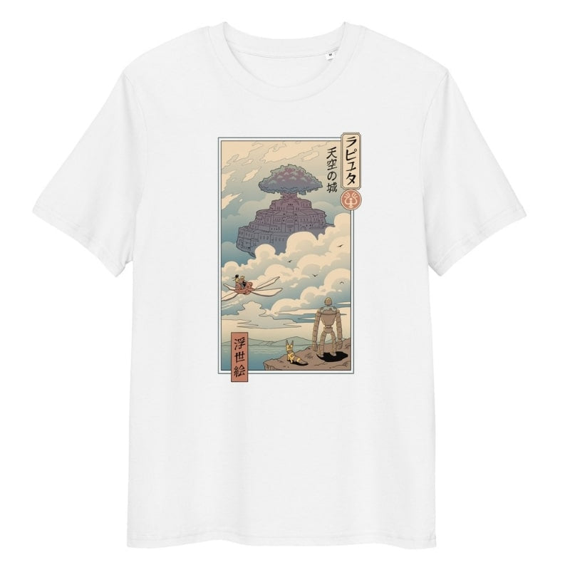 Japanilainen Ukiyo-e Laputa T-paita - S / Valkoinen