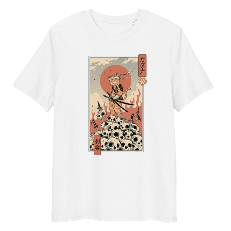 Japanilainen Ukiyo-e Neko Assassin T-paita - S / Valkoinen