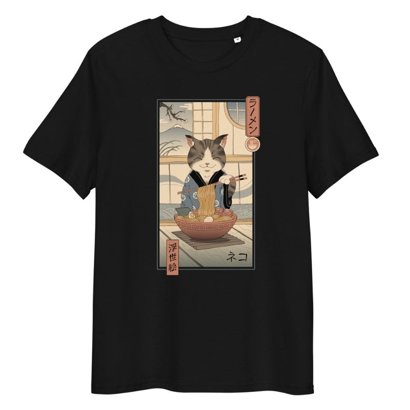 Japanilainen Ukiyo-e Neko Ramen T-paita - S / Musta