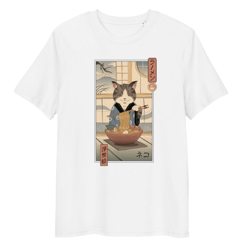 Japanilainen Ukiyo-e Neko Ramen T-paita - S / Valkoinen