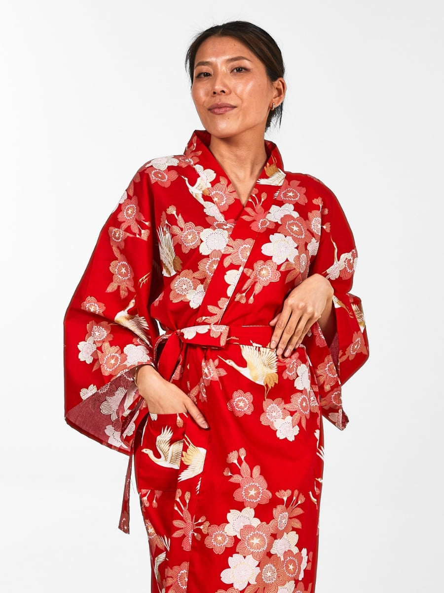 Naisten Happi Sakura to Tsuru Kimono - Yksi koko - Yksi koko
