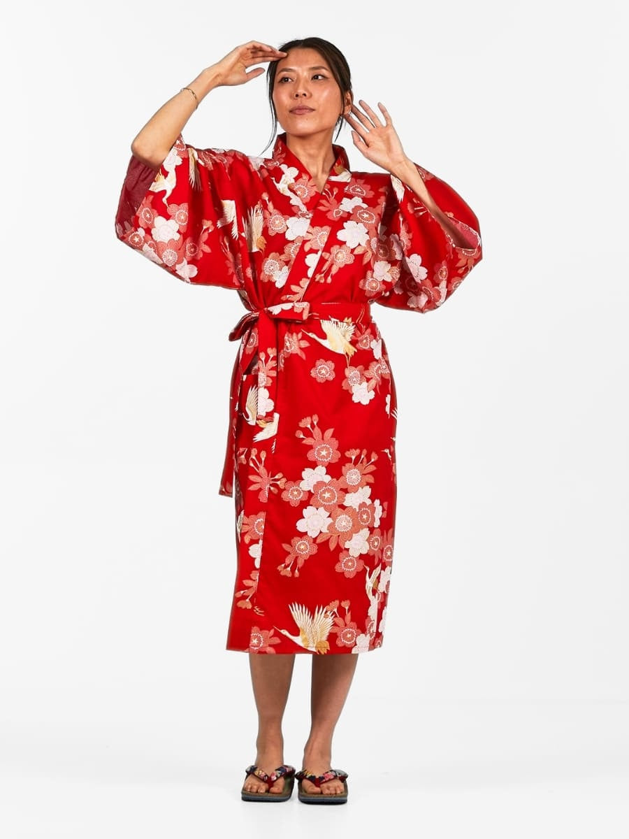Naisten Happi Sakura to Tsuru Kimono - Yksi koko - Yksi koko