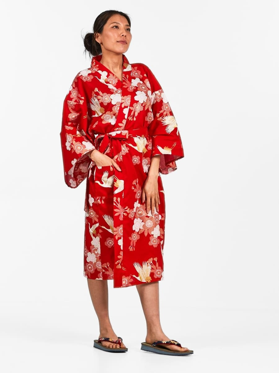 Naisten Happi Sakura to Tsuru Kimono - Yksi koko - Yksi koko