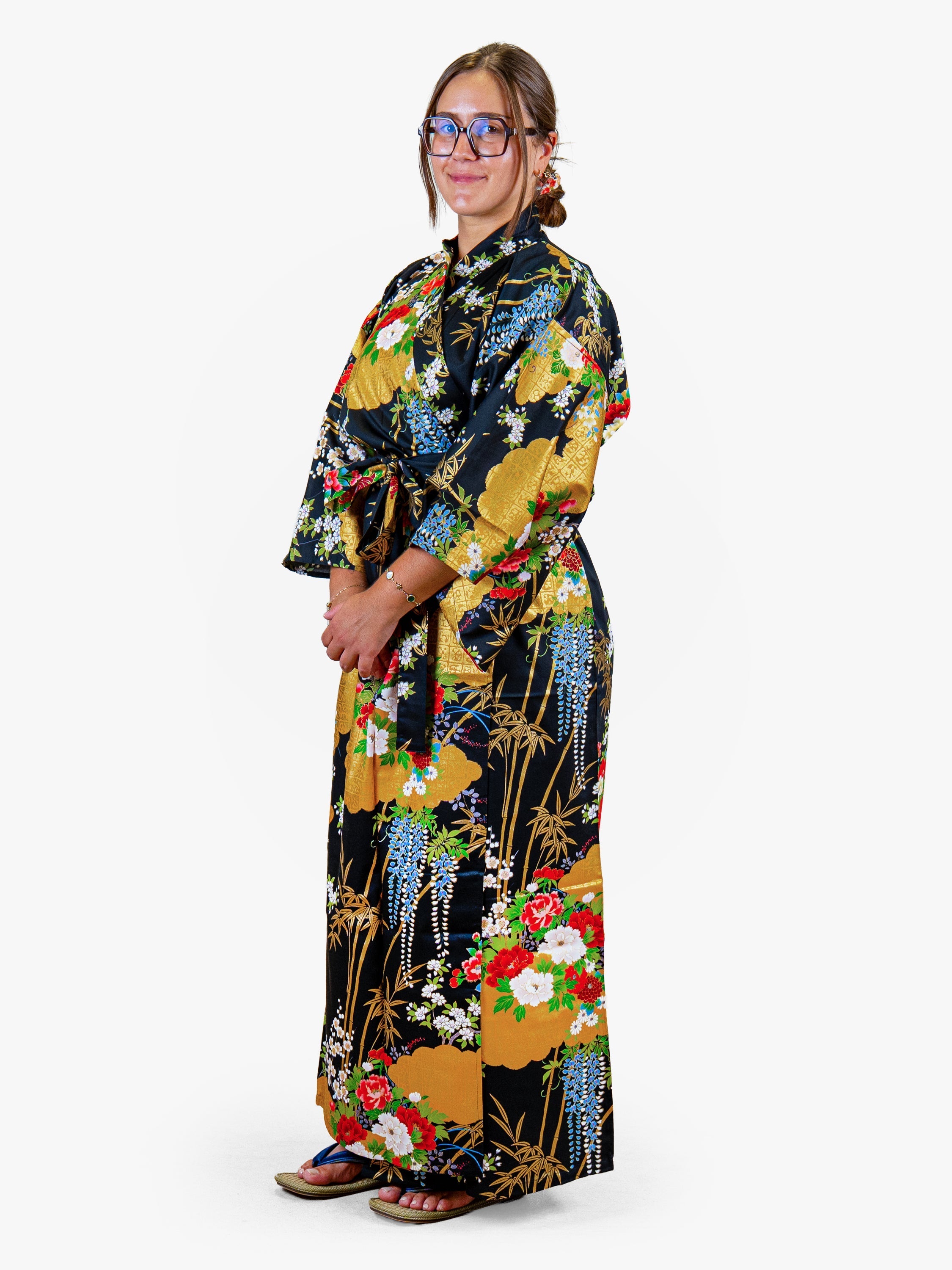 Naisten japanilainen kimono, Botan, kultainen