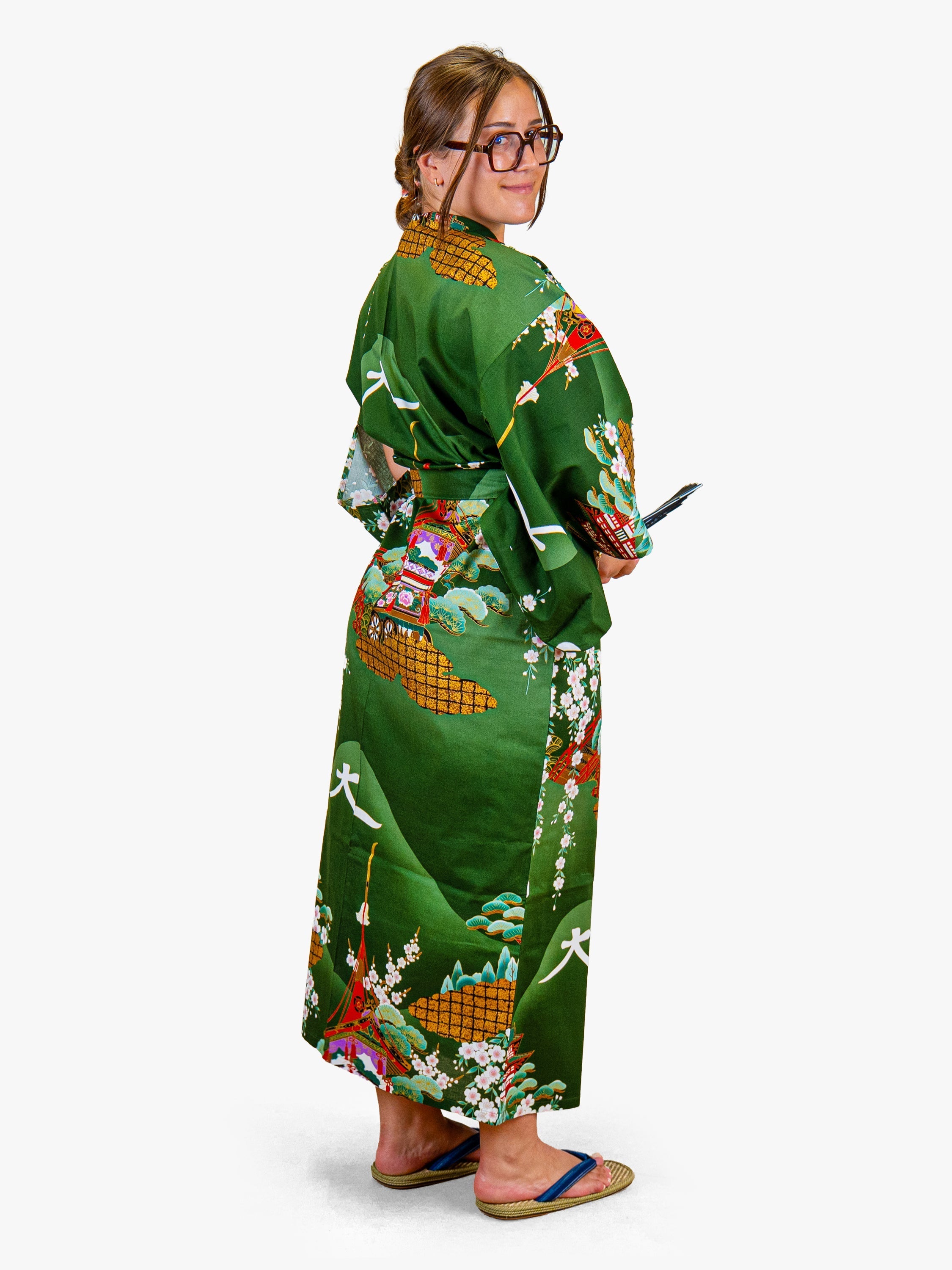 Naisten japanilainen kimono, vihreä, Guruma
