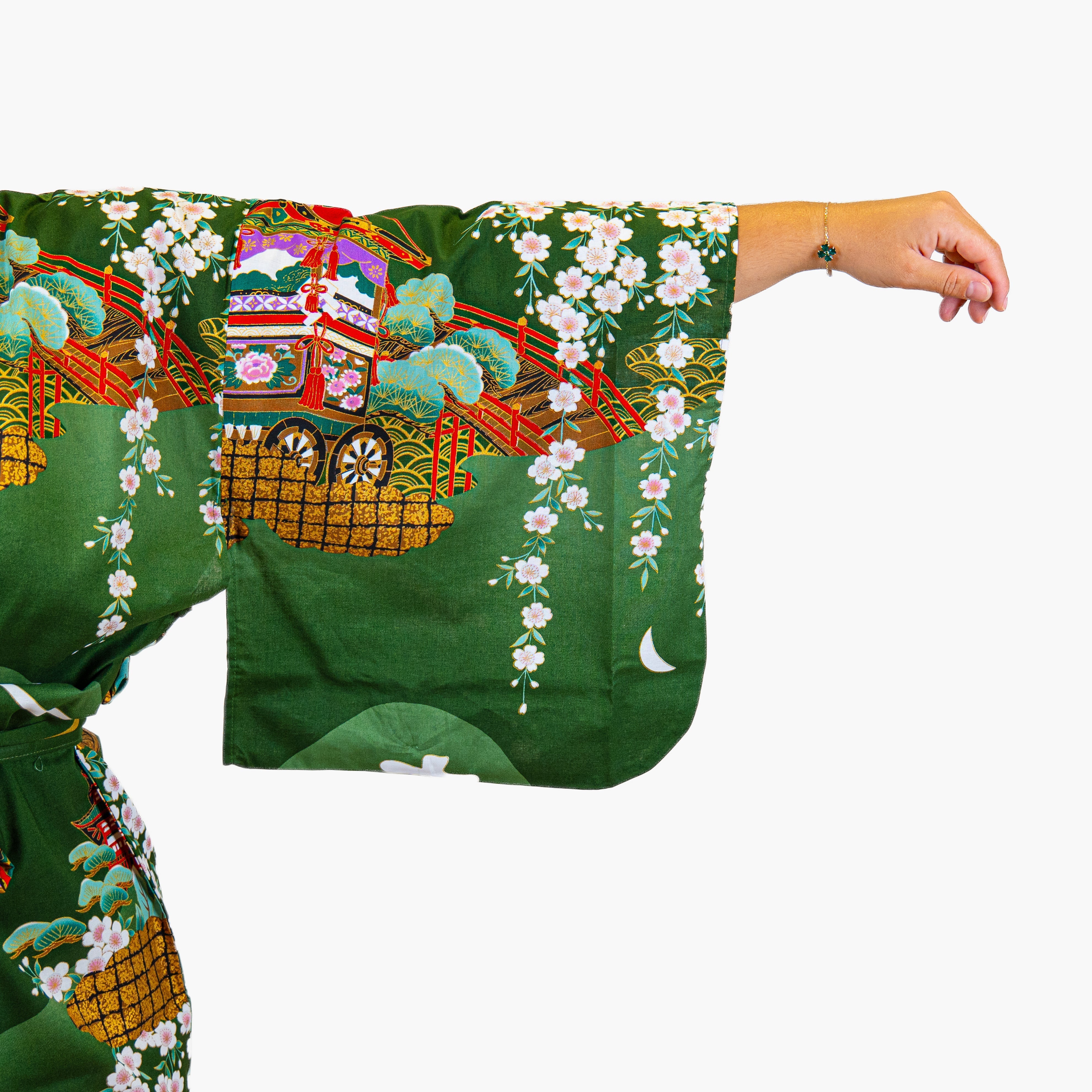 Naisten japanilainen kimono, vihreä, Guruma