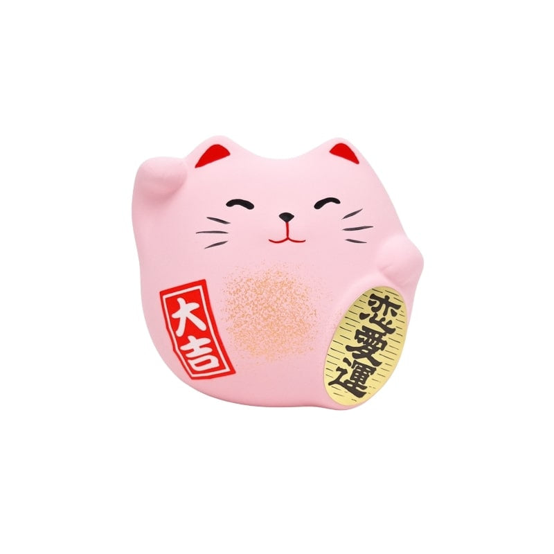 Maneki Neko pyöreä vaaleanpunainen