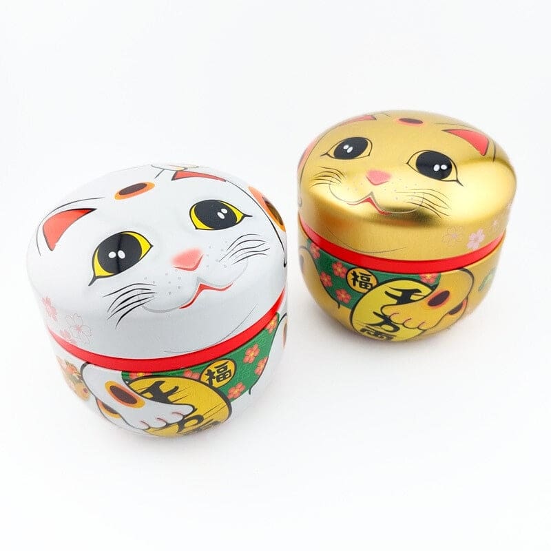 Maneki Neko Valkoinen metallinen teepakkaus