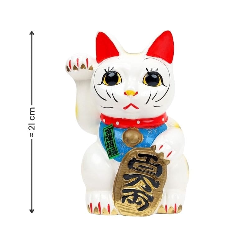 Maneki Neko Valkoinen Seto - 21 cm