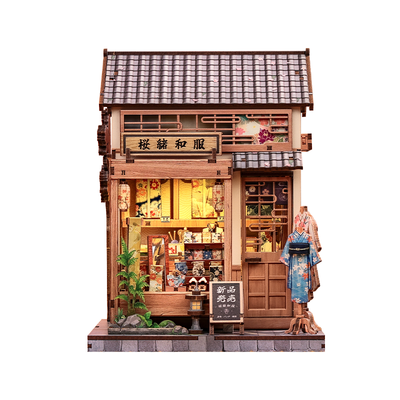 Japanilainen puinen pienoismalli Sakura Kimono Shop