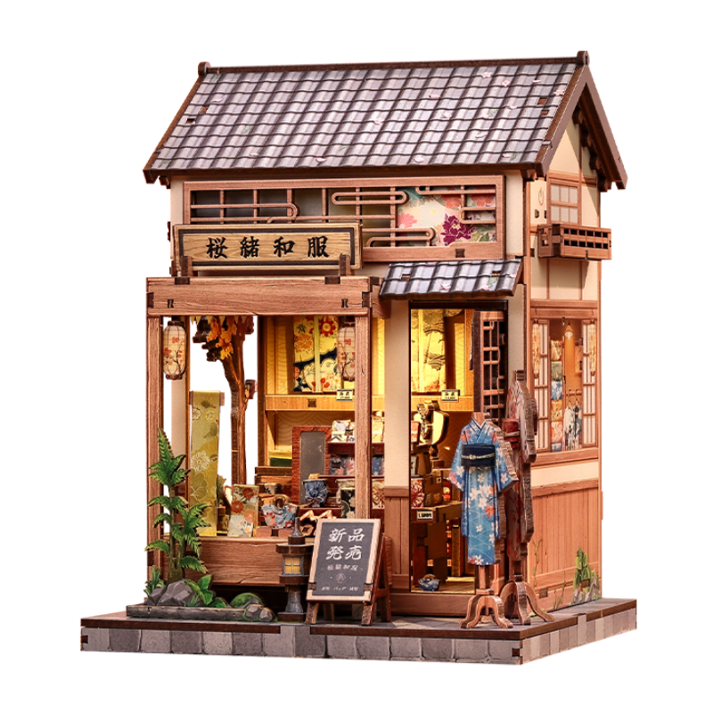Japanilainen puinen pienoismalli Sakura Kimono Shop