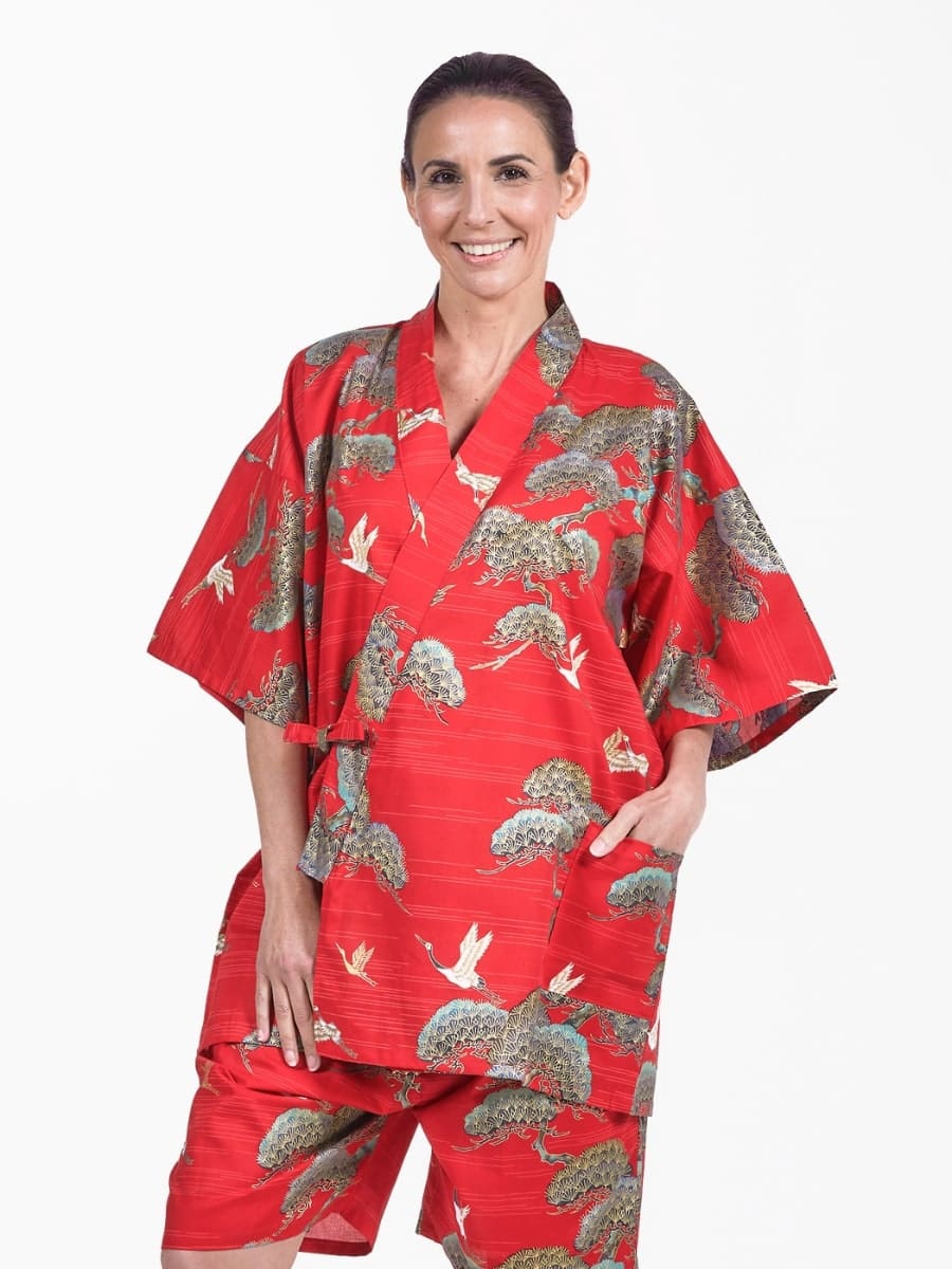 Naisten Japanilainen Jinbei Punainen kurki ja mänty