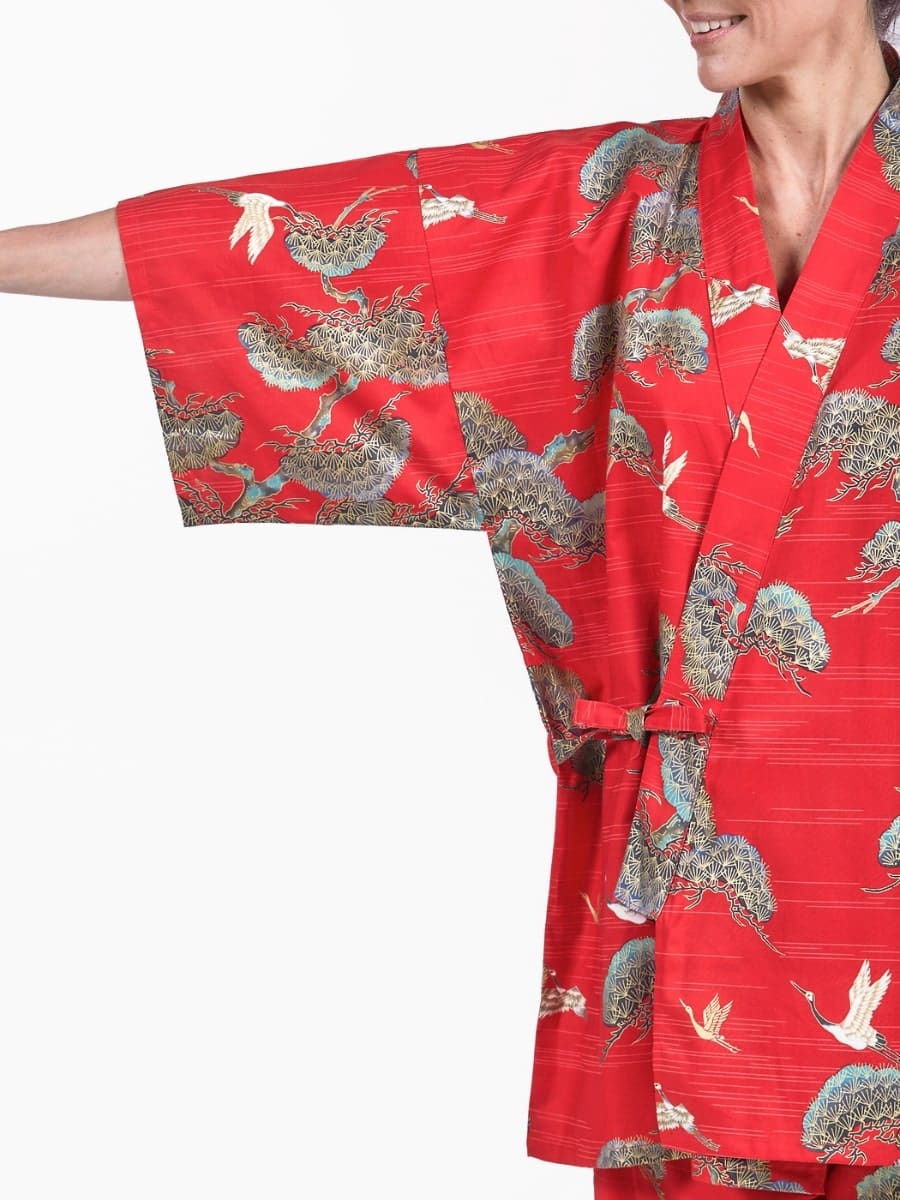 Naisten Japanilainen Jinbei Punainen kurki ja mänty