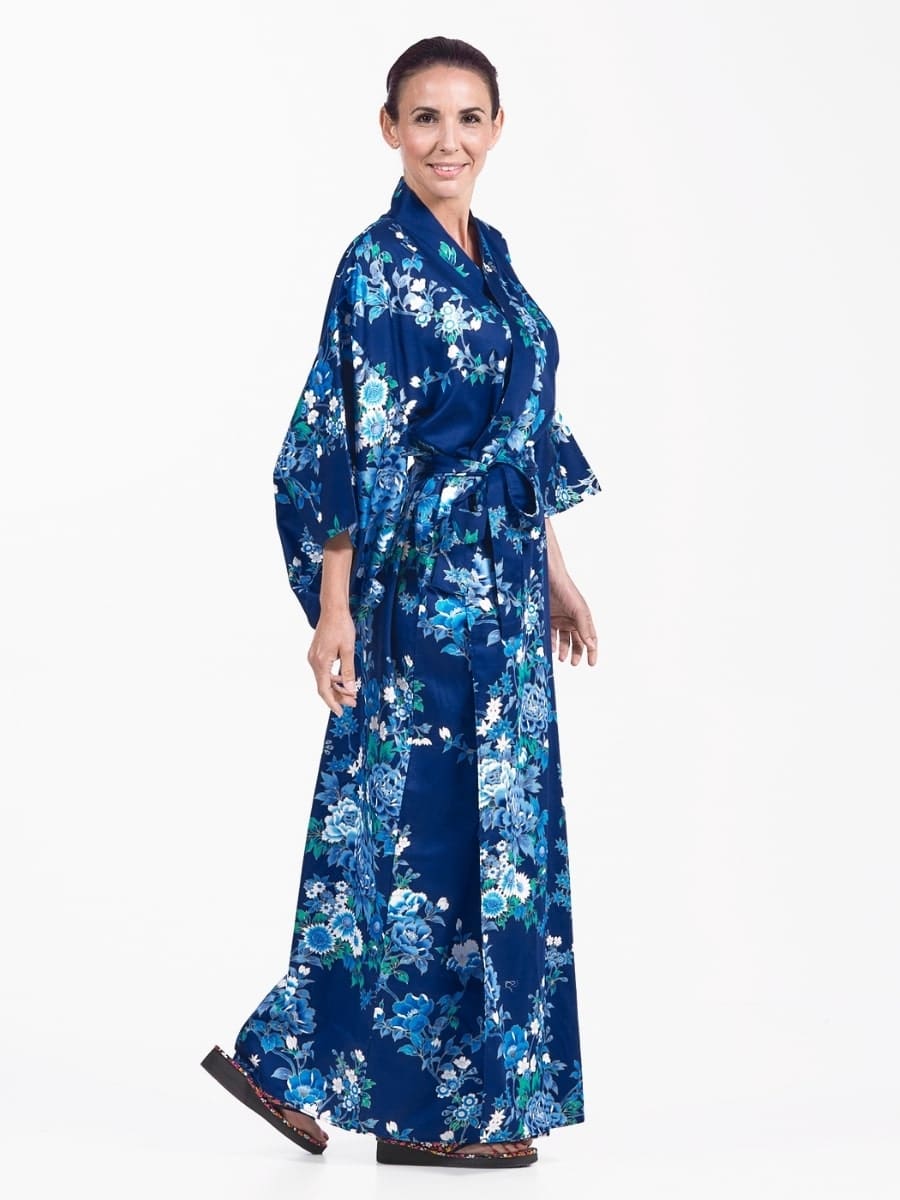 Naisten japanilainen Kimono Blue Hana - Yksi koko