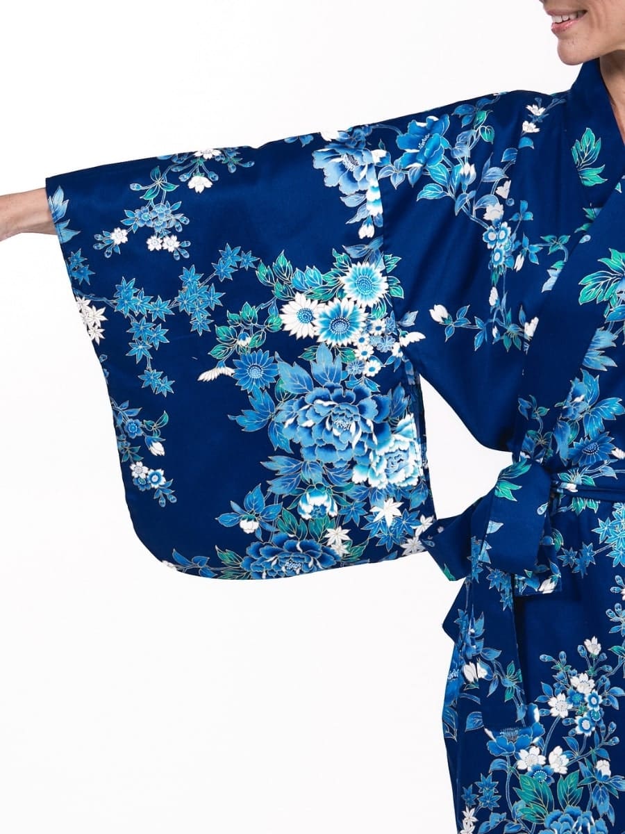 Naisten japanilainen Kimono Blue Hana - Yksi koko