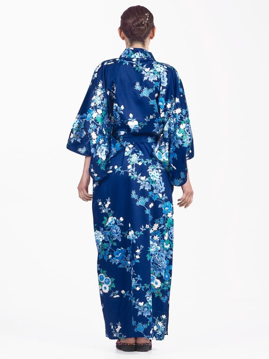 Naisten japanilainen Kimono Blue Hana - Yksi koko