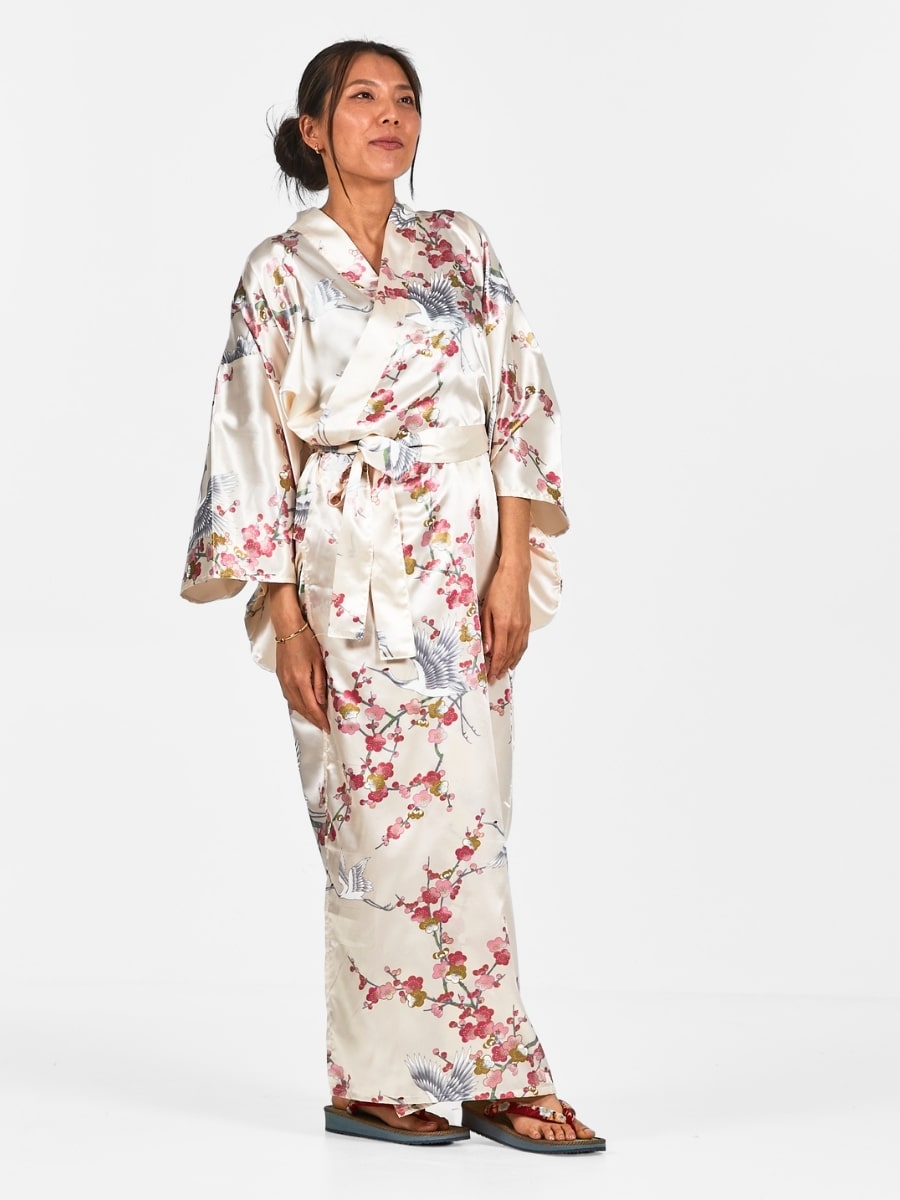 Naisten japanilainen Kimono Ume to Tsuru - Yhden kokoinen