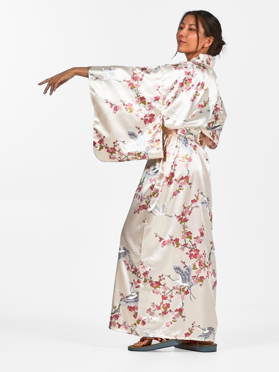 Naisten japanilainen Kimono Ume to Tsuru - Yhden kokoinen