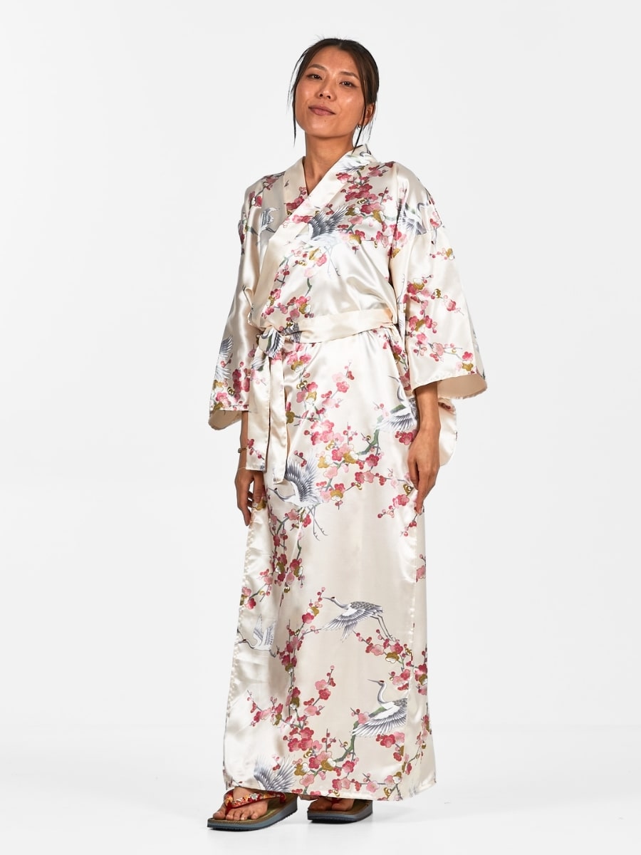 Naisten japanilainen Kimono Ume to Tsuru - Yhden kokoinen