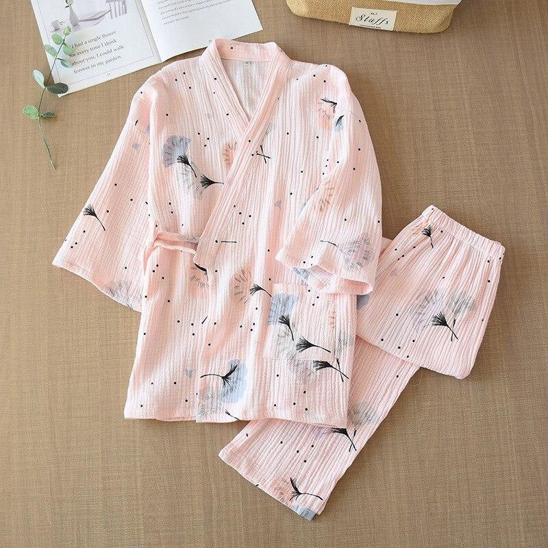 Naisten pyjama-kimono - Vaaleanpunainen / M