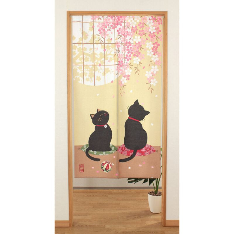 Japanilainen Noren Sakura Neko - 85 x 150 cm