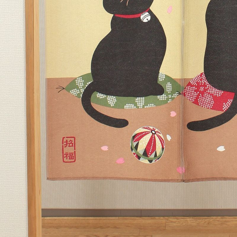 Japanilainen Noren Sakura Neko - 85 x 150 cm