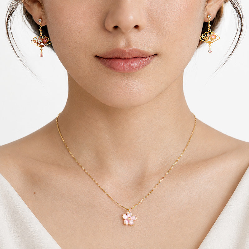 Japanilainen korvakorut & Hanami kaulakoru Set