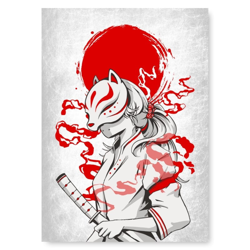 Japanilainen Samurai Kitsune juliste - A3
