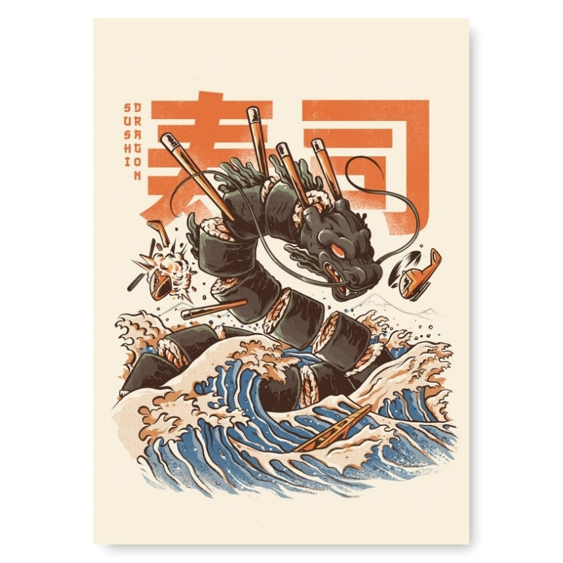 Japanilainen Sushi-lohikäärme juliste - A3