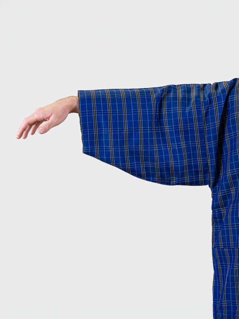 Kōshi-merkin sininen ruudullinen Hanten-takki miehille