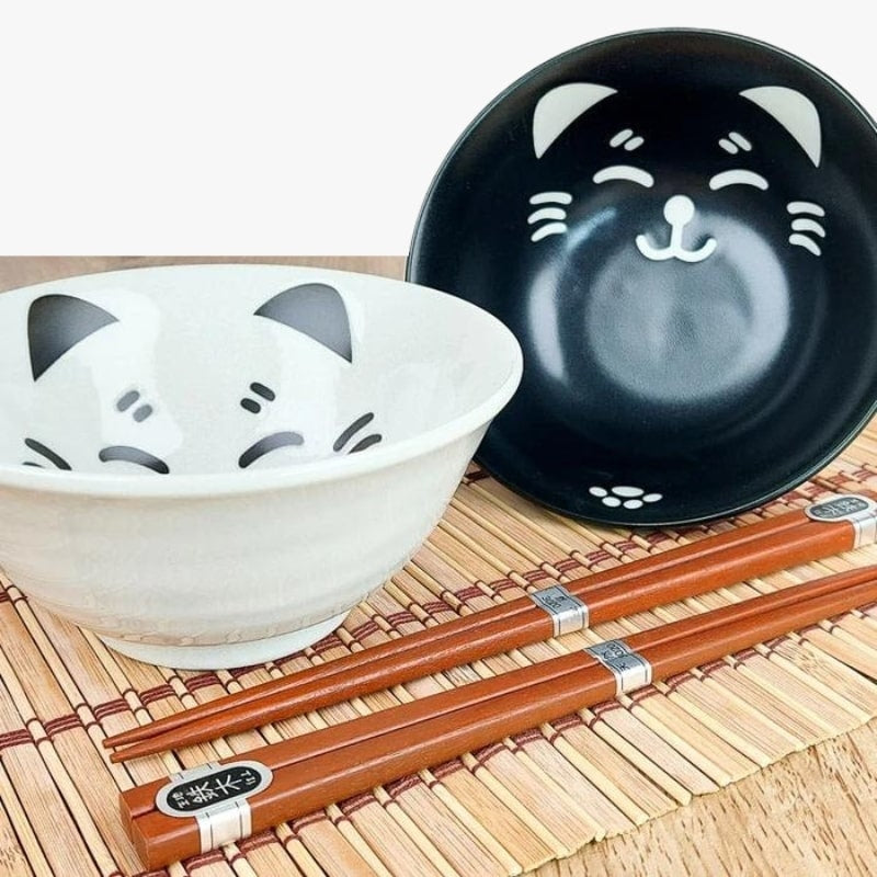2 kissan Ramen-kulhojen sarja